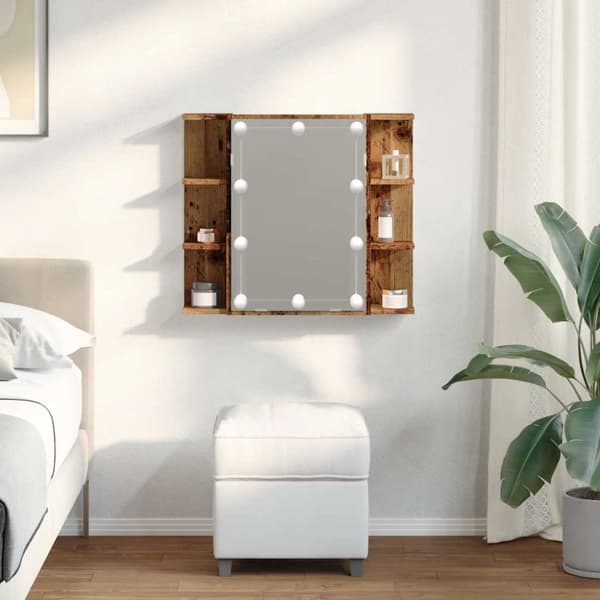 vidaXL Speilskap med LED gammelt tre 70x16,5x60 cm