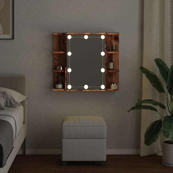 vidaXL Speilskap med LED gammelt tre 70x16,5x60 cm