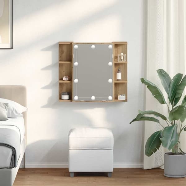 vidaXL Speilskap med LED artisan eik 70x16,5x60 cm