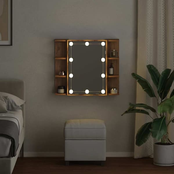 vidaXL Speilskap med LED artisan eik 70x16,5x60 cm
