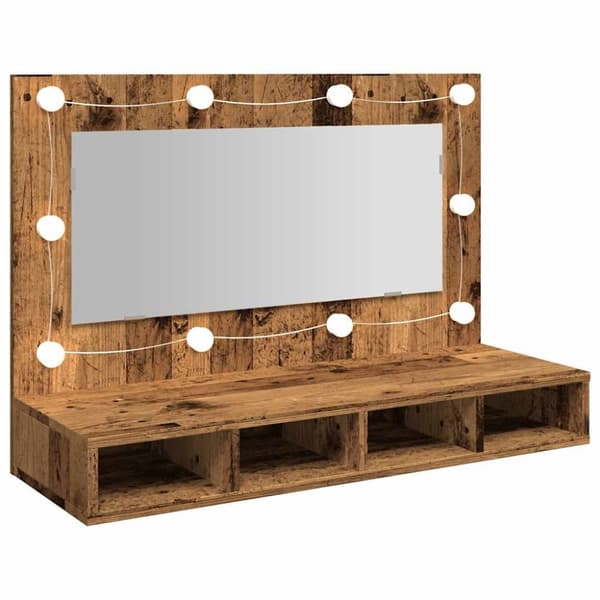 vidaXL Speilskap med LED gammelt tre 90x31,5x62 cm