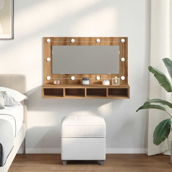 vidaXL spejlskab med LED-lys 90x31,5x62 cm kunsteg