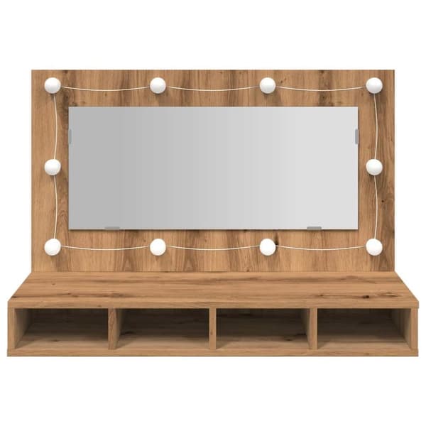 vidaXL spejlskab med LED-lys 90x31,5x62 cm kunsteg