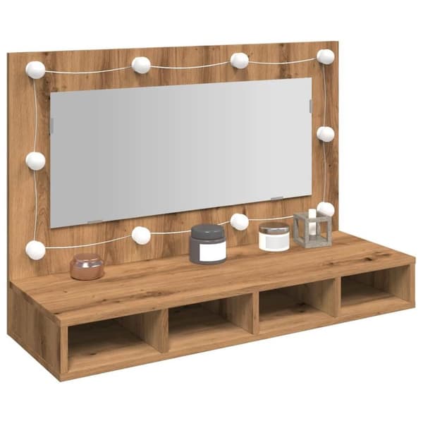 vidaXL spejlskab med LED-lys 90x31,5x62 cm kunsteg
