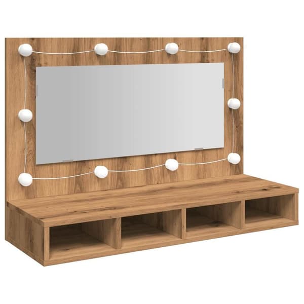 vidaXL spejlskab med LED-lys 90x31,5x62 cm kunsteg