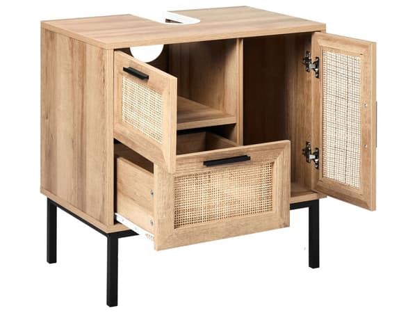 Badeværelsesskab Light Wood Chipboard Rattan Front Wicker 60 x 60 cm Boho Design