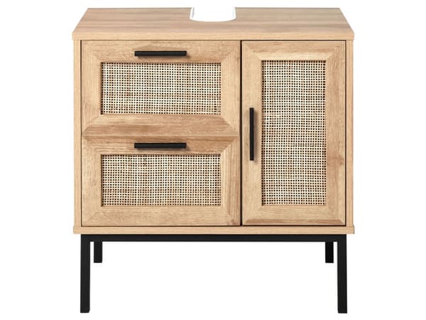 Badeværelsesskab Light Wood Chipboard Rattan Front Wicker 60 x 60 cm Boho Design