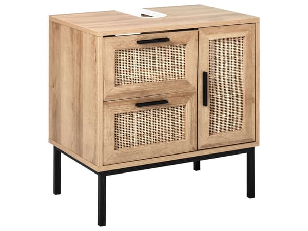 Badeværelsesskab Light Wood Chipboard Rattan Front Wicker 60 x 60 cm Boho Design