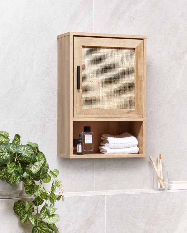 Badeværelsesskab Lyst træ Spånplade Rattan Front Fletning 40 x 60 cm Boho Design