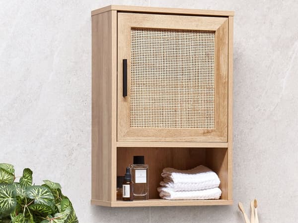 Badeværelsesskab Lyst træ Spånplade Rattan Front Fletning 40 x 60 cm Boho Design