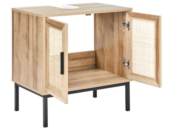Badeværelsesskab Light Wood Chipboard Rattan Front Wicker 60 x 60 cm Boho Design
