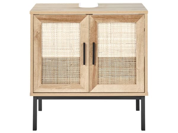 Badeværelsesskab Light Wood Chipboard Rattan Front Wicker 60 x 60 cm Boho Design