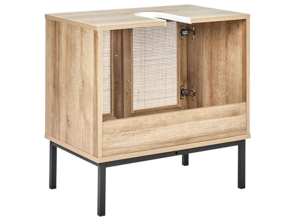 Badeværelsesskab Light Wood Chipboard Rattan Front Wicker 60 x 60 cm Boho Design