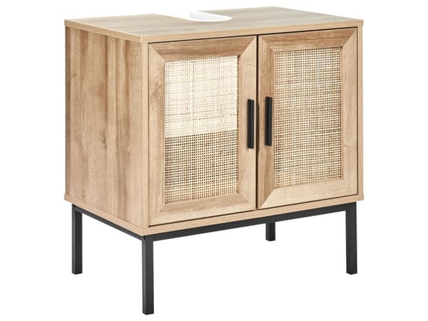 Badeværelsesskab Light Wood Chipboard Rattan Front Wicker 60 x 60 cm Boho Design