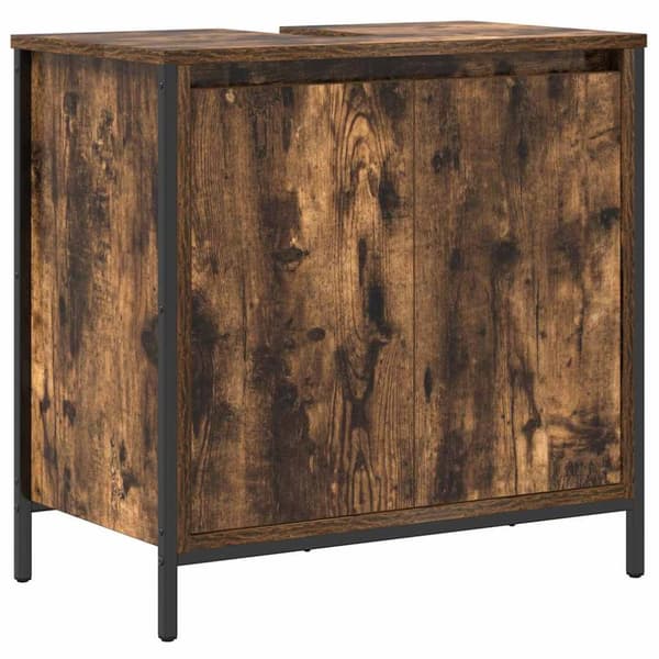 Tvättställsskåp för badrum rökfärgad ek 60x34,5x60 cm