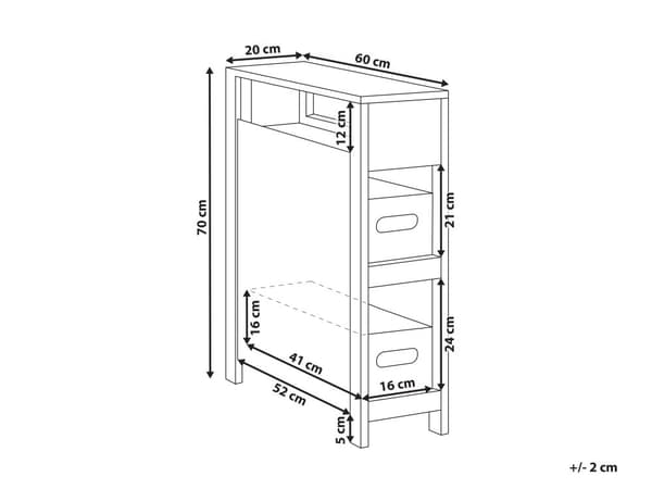 Badeværelsesskab hvid MDF 20 x 70 cm med kurveopbevaring smal