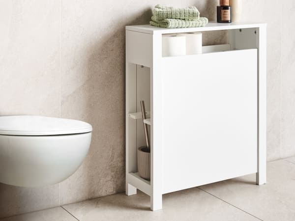 Badeværelsesskab hvid MDF 20 x 70 cm med kurveopbevaring smal