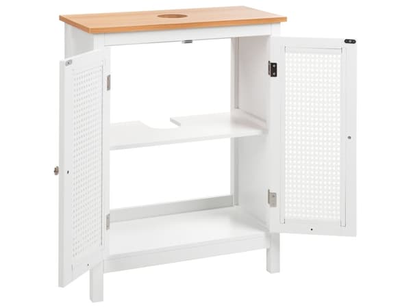 Skab under vasken hvid MDF 60 x 75 cm med hylder perforeret dør opbevaring moderne stil badeværelse