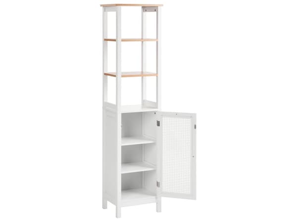 Badeværelsesskab hvid MDF 30 x 160 cm højt med hylder opbevaring moderne stil badeværelse