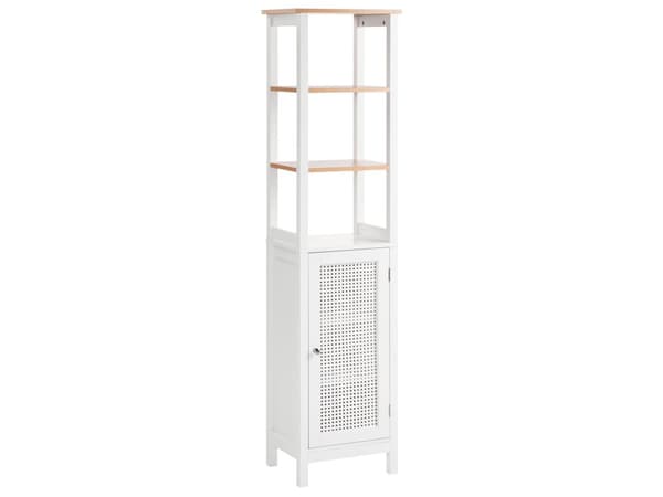 Badeværelsesskab hvid MDF 30 x 160 cm højt med hylder opbevaring moderne stil badeværelse