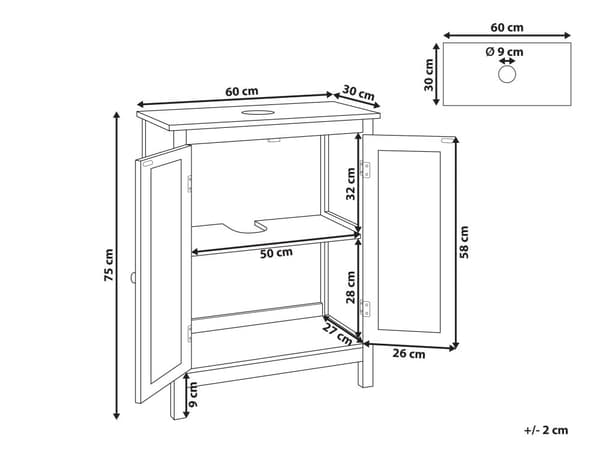 Tvättställsskåp Vit MDF 60 x 75 cm Badrumsförvaring med Hyllor Perforerade Dörrar