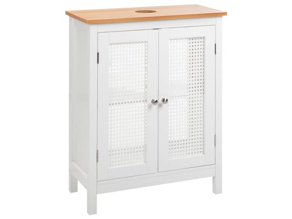 Tvättställsskåp Vit MDF 60 x 75 cm Badrumsförvaring med Hyllor Perforerade Dörrar