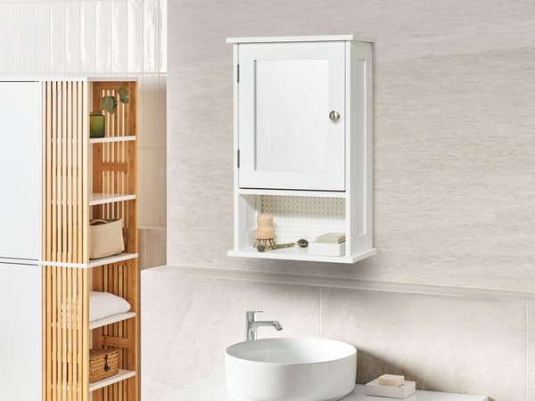 Badrumsskåp Vit MDF Väggmonterad Spegel 34 x 53 cm Badrumsförvaring Modern Stil
