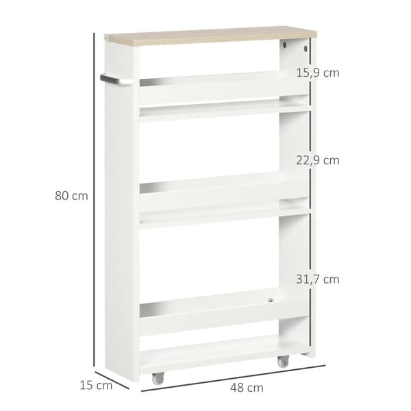 Rootz 3 -lags opbevaringsvogn - opbevaringshylde - rullende vogn - let mobilitet - 48L x 15w x 80H cm - ideel til badeværelse, køkken, kontor, vaskeru