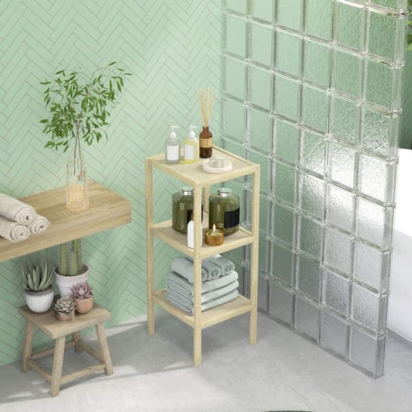 Rootz 3 -tason bambu kylpyhuoneen hylly - kosteudenkestävä - puinen jalusta - luonnollinen viehätys - 33cm x 31cm x 78cm