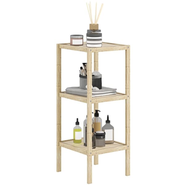 Rootz 3 -tason bambu kylpyhuoneen hylly - kosteudenkestävä - puinen jalusta - luonnollinen viehätys - 33cm x 31cm x 78cm
