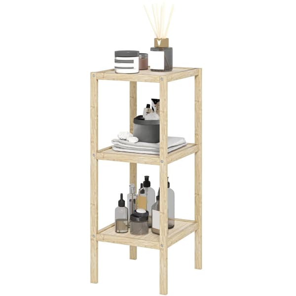 Rootz 3 -tason bambu kylpyhuoneen hylly - kosteudenkestävä - puinen jalusta - luonnollinen viehätys - 33cm x 31cm x 78cm