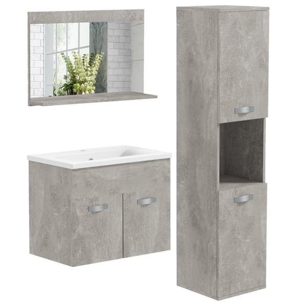 Rootz 3 -stykke badeværelsesmøbler sæt - forfængelighedssæt - vaskerummøbler - Rumbesparende design - 61 cm x 40 cm synke kabinet