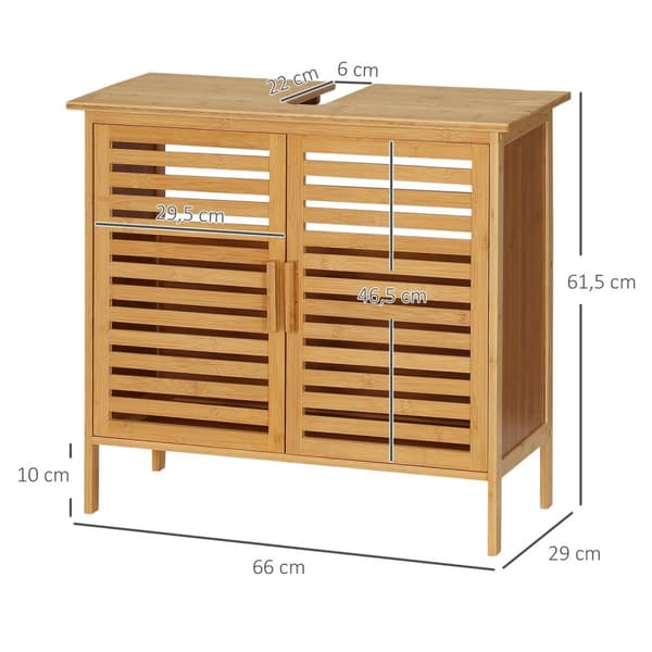 Rootz Bambu Sink Base Cabinet - Badrumsbasskåp - Under diskbänk - Elegant & rymdbesparande - 66 cm x 29 cm x 61,5 cm