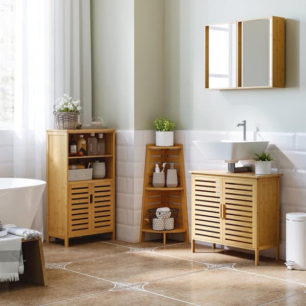Rootz Bambu Sink Base Cabinet - Badrumsbasskåp - Under diskbänk - Elegant & rymdbesparande - 66 cm x 29 cm x 61,5 cm