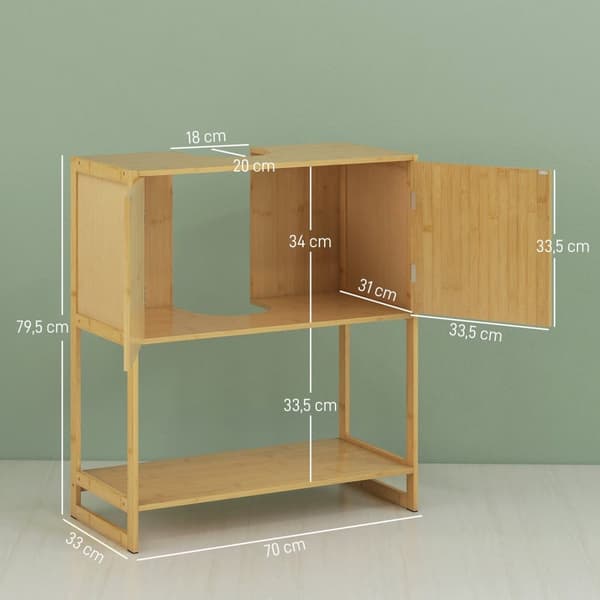 Rootz Badeværelsesbaseskab - Vanity Unit - Under Sink Storage - Holdbar bambus MDF - 70W x 33d x 79,5 timer cm