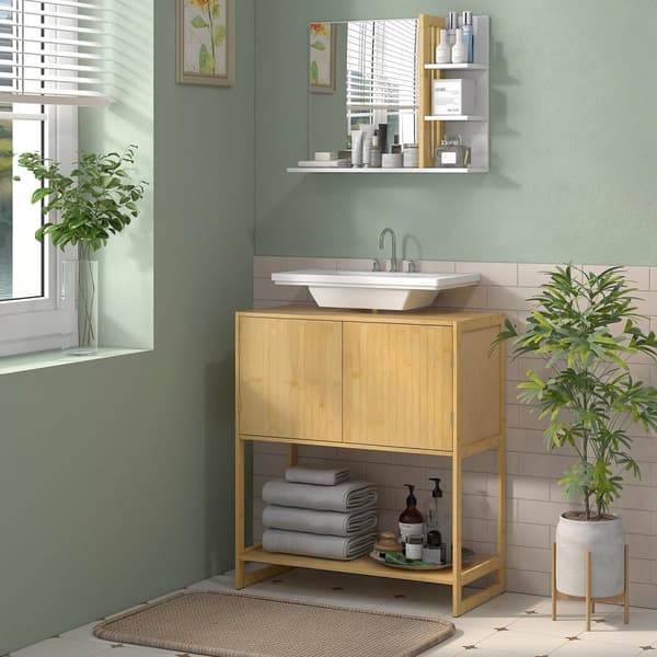 Rootz Badeværelsesbaseskab - Vanity Unit - Under Sink Storage - Holdbar bambus MDF - 70W x 33d x 79,5 timer cm