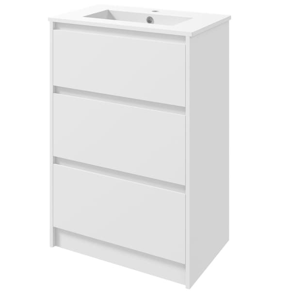 Rootz badeværelse skab - forfængelighed enhed - hvid - 2 skuffer - rumbesparende design - 61 cm x 37 cm x 88 cm