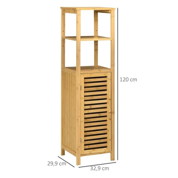 Rootzin kylpyhuoneen hylly - bambu korkea kaappi - kylpyhuoneen säilytys - säädettävät hyllyt - 33x30x120cm - kosteudenkestävä
