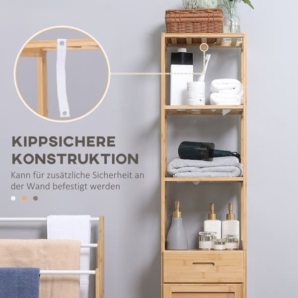 Rootz badrumshylla - förvaringsskåp - arrangörsenhet - bambukonstruktion - 3 fack, låda - 32 x 30 x 163 cm