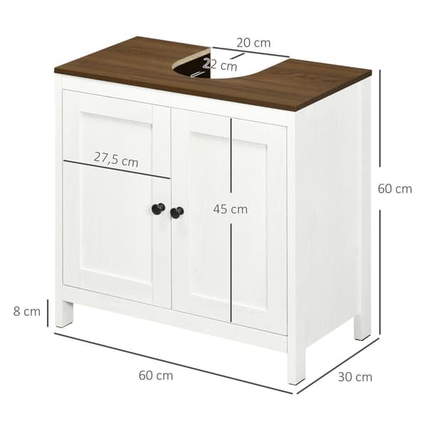 Rootz Badeværelse Sink Base Cabinet - Vanity Unit - Sink Storage - Slank Design - 60 x 30 x 60 cm - White & Brown