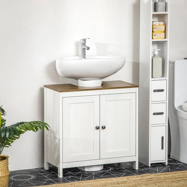 Rootz Badeværelse Sink Base Cabinet - Vanity Unit - Sink Storage - Slank Design - 60 x 30 x 60 cm - White & Brown