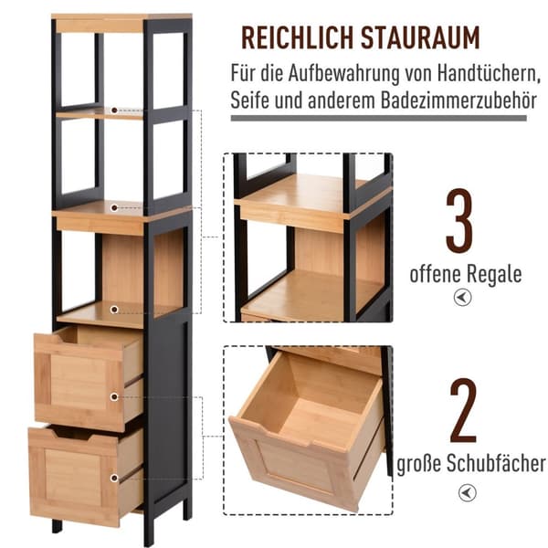 Rootzin kylpyhuoneen hyllykaappi - keittiön säilytys - Bamboo MDF - Compact Organizer - 30 x 30 x 144,3 cm
