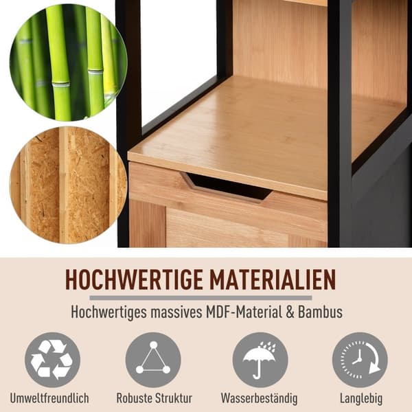 Rootzin kylpyhuoneen hyllykaappi - keittiön säilytys - Bamboo MDF - Compact Organizer - 30 x 30 x 144,3 cm