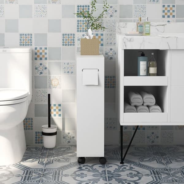 Rootzin kylpyhuoneen säilytyskaappi - wc -järjestäjä - tilaa säästävä säilytys - MDF -kestävä muotoilu - 52 x 17 x 67 cm valkoinen