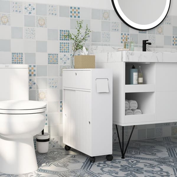 Rootzin kylpyhuoneen säilytyskaappi - wc -järjestäjä - tilaa säästävä säilytys - MDF -kestävä muotoilu - 52 x 17 x 67 cm valkoinen