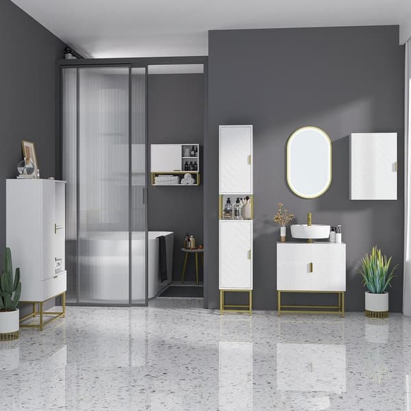 Rootz badeværelse skab med hylder - justerbart skab - pladsbesparende opbevaring - MDF -design - 60L x 20W x 51H cm