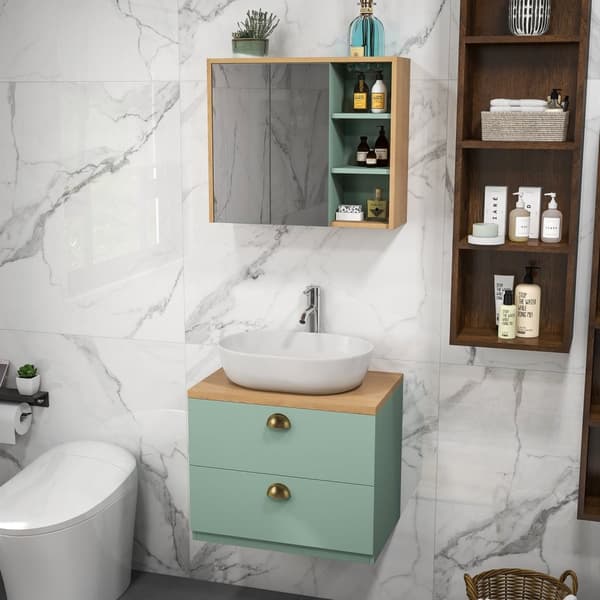 Rootz badeværelsesmøbler sæt - skandinavisk design - forfængelighed sæt - justerbare hylder - grøn finish - 60W x 40d x 50,5 timer cm