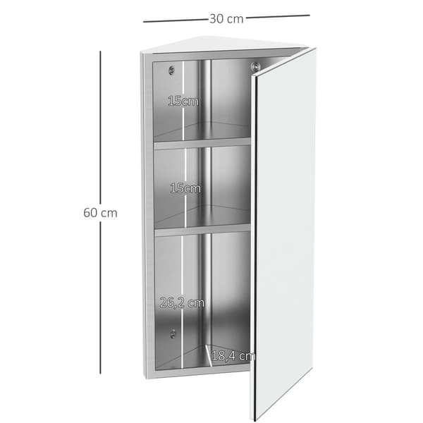 Rootz Mirror Cabinet - Badeværelsesvægkabinet - toilethjørnetabinet - Rust -bevis metal - 30W x 18,4d x 60H cm rustfrit stål