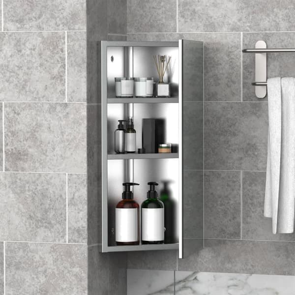 Rootz Mirror Cabinet - Badeværelsesvægkabinet - toilethjørnetabinet - Rust -bevis metal - 30W x 18,4d x 60H cm rustfrit stål