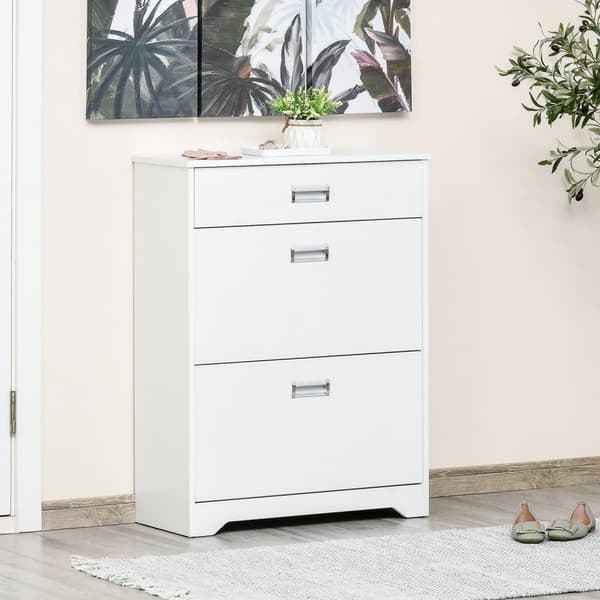 Rootz Shoe Cabinet - Entryway Organizer - Storage Unit - Rumbesparende - 70W x 29d x 92H cm - Holder op til 16 par - Hvid